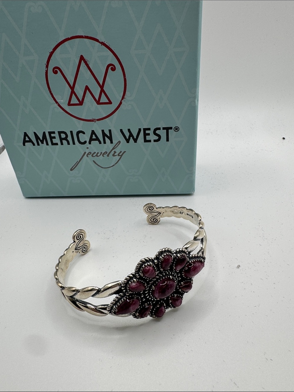 American West Silver Cuff Bracelet with Ruby-Pink Stones